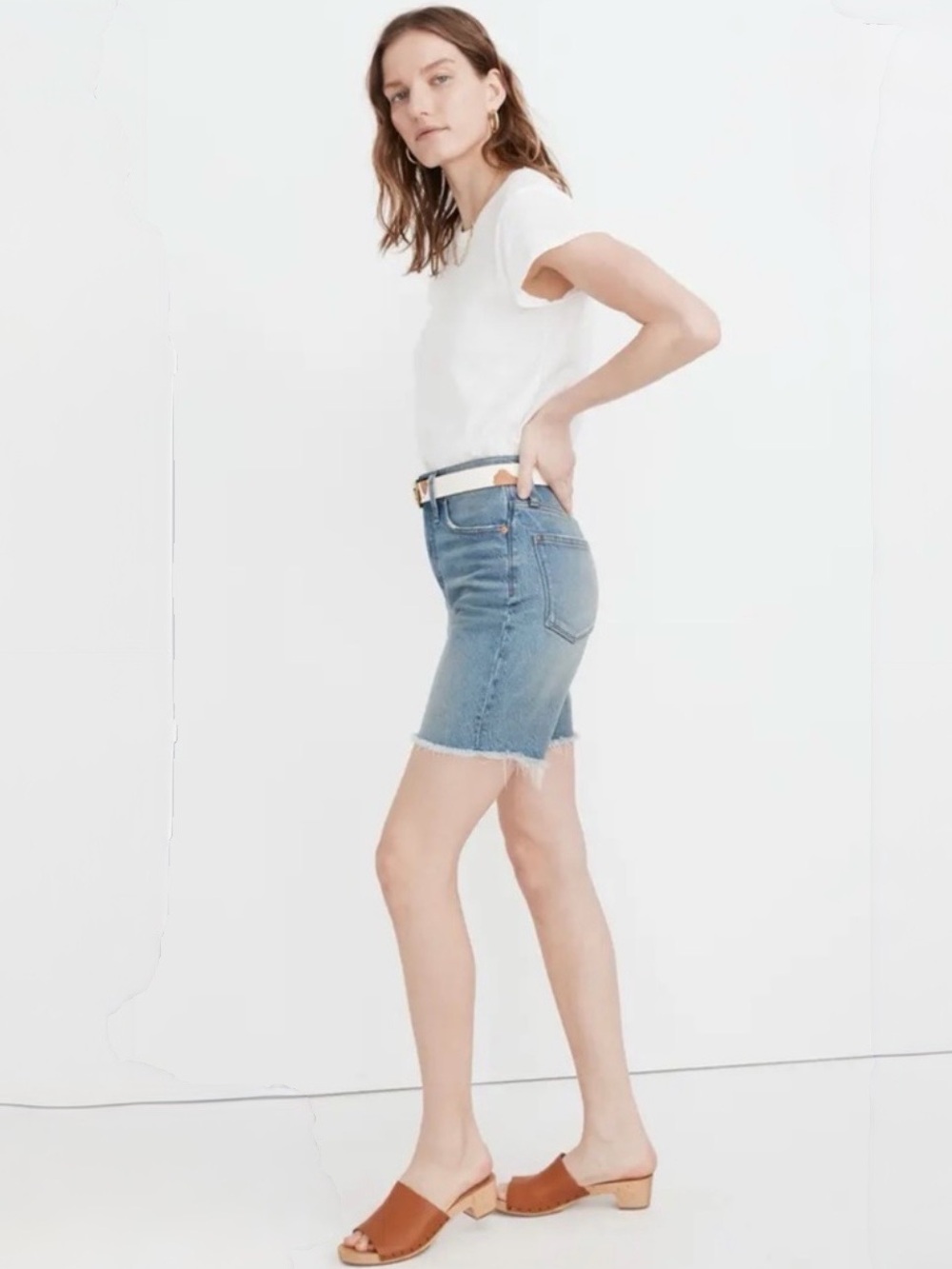 NWT Madewell High Rise Mid Length Raw Hem Denim Shorts Size 30